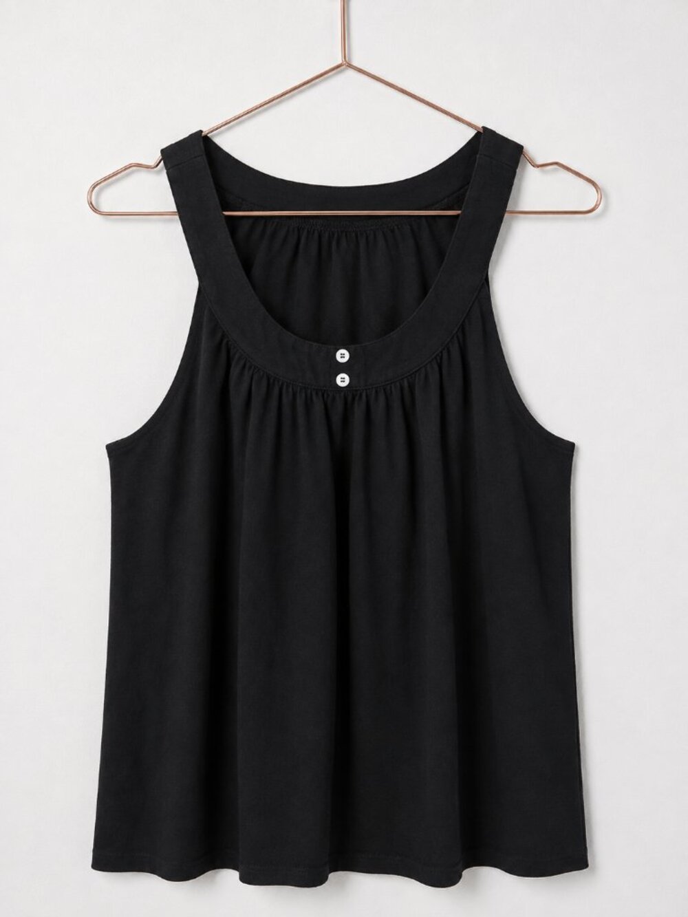 SHEIN Black Scoop Neck Button Trim Tank Top